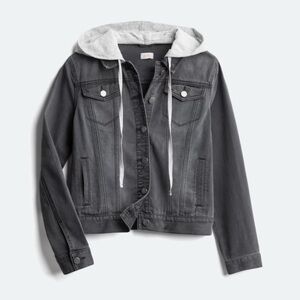 Gray Denim Jacket with Hood